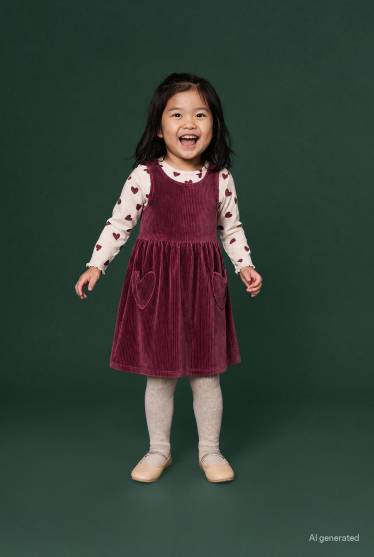 Enfants filles - Cœur - ensemble - robe en velours côtelé et haut à manches longues - 2 pièces - bordeaux