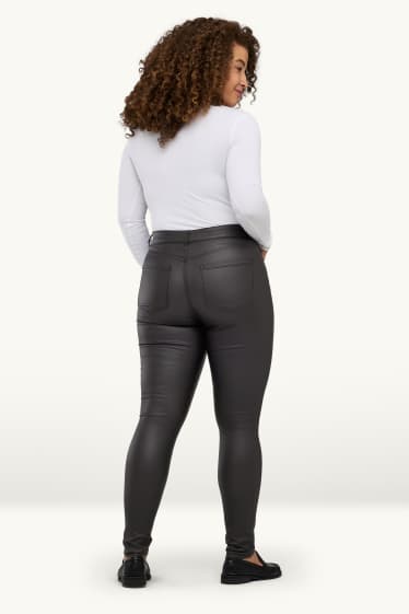 Dámské - Plátěné kalhoty - mid waist - skinny fit - imitace kůže - černá