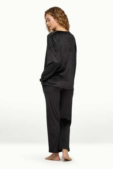 Damen - Winterpyjama - schwarz