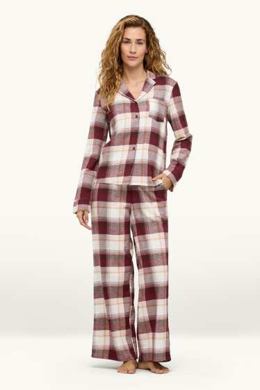Dona - Pijama de franel·la - de quadres - beix/bordeus