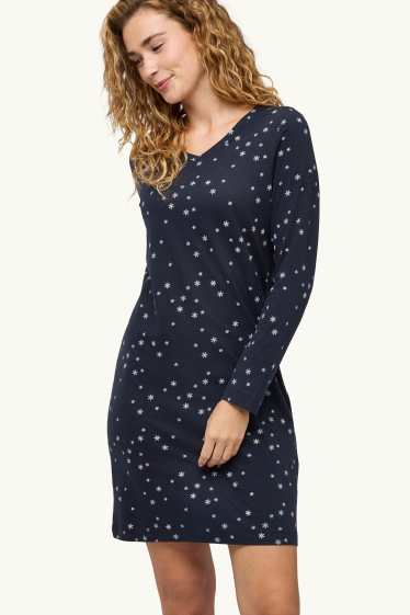 Donna - Camicia da notte - fantasia - blu scuro / bianco
