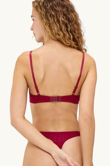 Femmes - Soutien-gorge en pointelle avec armatures - DEMI - ampliforme - rouge