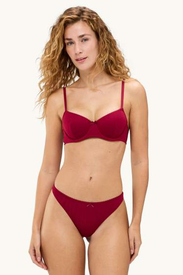 Femmes - Soutien-gorge en pointelle avec armatures - DEMI - ampliforme - rouge