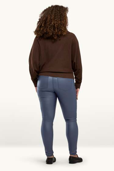 Damen - Stoffhose - Mid Waist - Skinny Fit - Lederimitat - blau