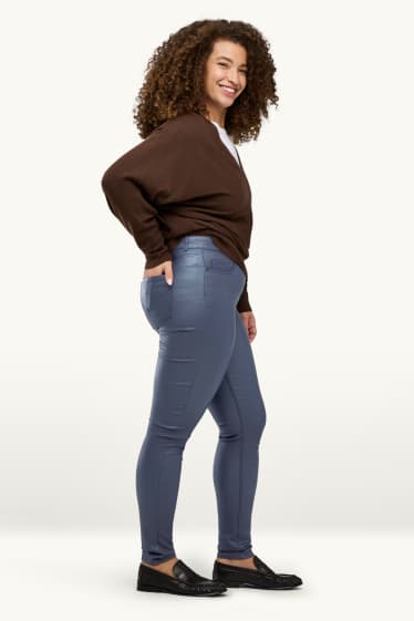 Damen - Stoffhose - Mid Waist - Skinny Fit - Lederimitat - blau