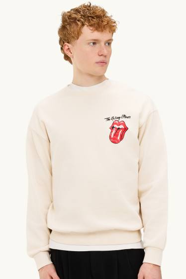 Pánské - Oversized mikina - Rolling Stones - krémové barvy