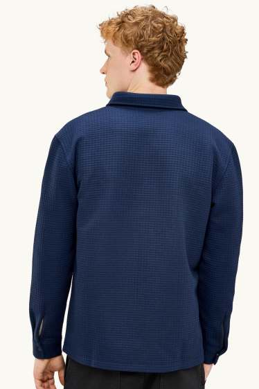Heren - Overhemdjas - relaxed fit - kent - met structuur - donkerblauw