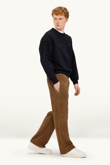 Heren - Joggingbroek - relaxed fit - geribd - bruin