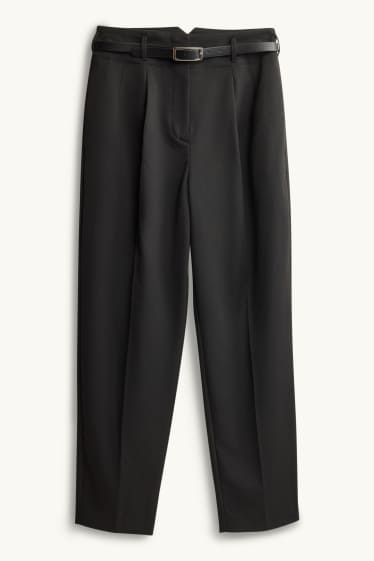 Women - Pantalón de tela con cinturón - high waist - tapered fit - black