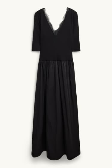 Dona - Vestit fit & flare amb el coll en punta - acanalat - negre
