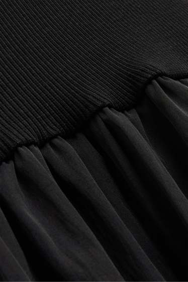 Dona - Vestit fit & flare amb el coll en punta - acanalat - negre
