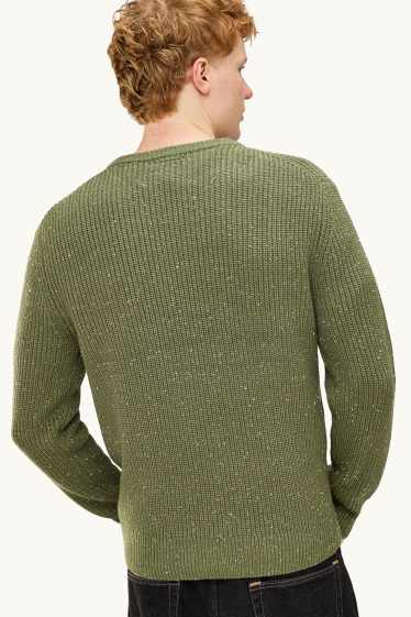 Hommes - Pull - finition côtelée - vert foncé