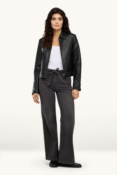 Dona - Texans wide leg - mid waist - jog denim - LYCRA® - texà gris fosc