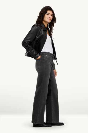 Dona - Texans wide leg - mid waist - jog denim - LYCRA® - texà gris fosc