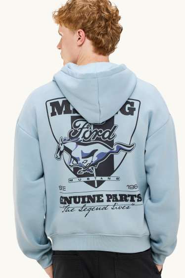 Pánské - Oversized mikina s kapucí - Ford Mustang - světle modrá