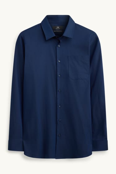 Hommes - Chemise de bureau - regular fit - col kent - facile à repasser - bleu foncé