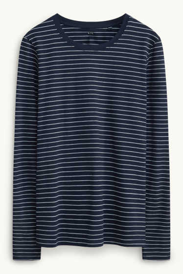 Femei - Tricou cu mânecă lungă - slim fit - cu dungi - albastru / alb
