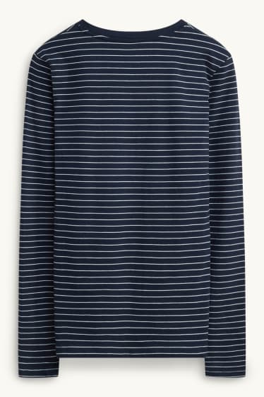 Femei - Tricou cu mânecă lungă - slim fit - cu dungi - albastru / alb