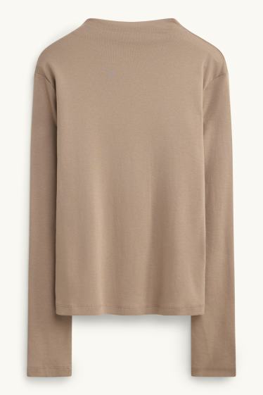 Women - Long sleeve top - slim fit - beige
