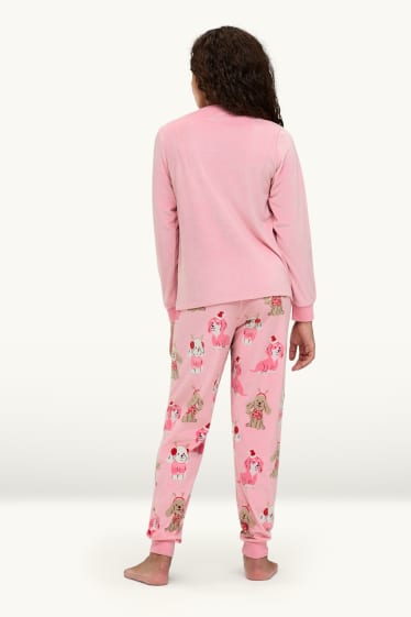 Children Girls - Dog - fleece Christmas pyjamas - 2 piece - rose / beige