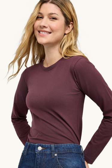 Dames - Longsleeve - slim fit - bordeaux