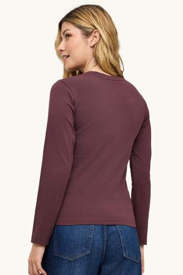 Dames - Longsleeve - slim fit - bordeaux
