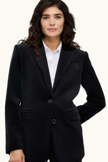 Dona - Blazer llarg de vellut - regular fit - negre