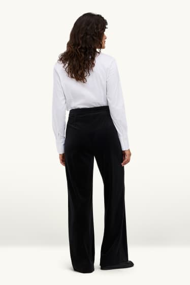 Damen - Samt-Hose - High Waist - Wide Leg - schwarz