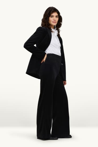 Damen - Samt-Hose - High Waist - Wide Leg - schwarz