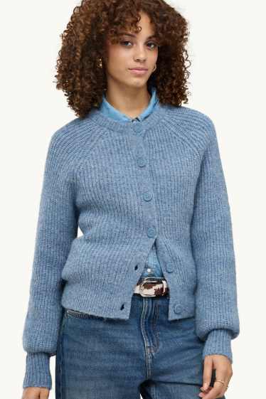Femmes - Gilet en maille - finition côtelée - bleu clair