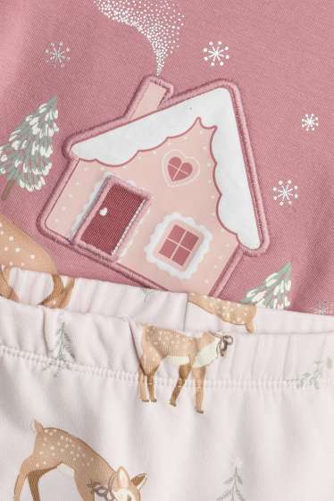 Baby Mädchen - Reh und Häuschen - Baby-Weihnachts-Pyjama - plüschgefüttert - zartrosa