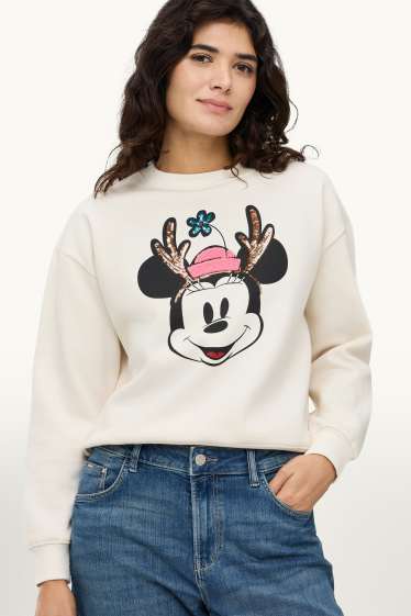 Femmes - Minnie Mouse - sweat - effet brillant - blanc crème