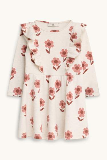 Kinderen: meisjes - Bloem - set - jurkje en tasje - 2-delig - beige / bruin