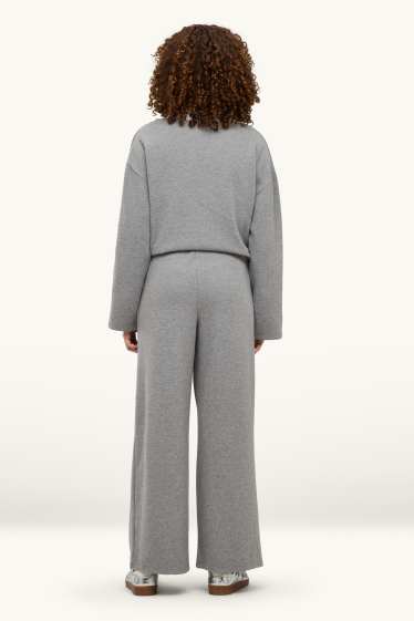 Damen - Feinstrick-Jogginghose - grau-melange