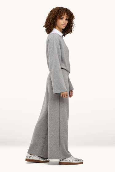 Damen - Feinstrick-Jogginghose - grau-melange