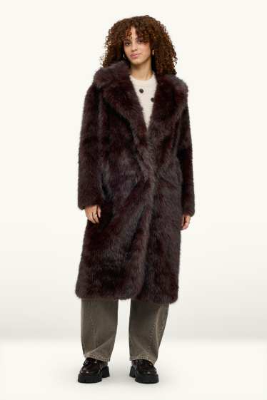 Women - Faux fur coat - dark brown