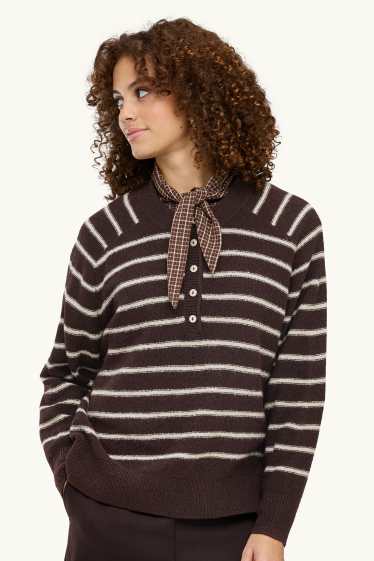 Femmes - Pull - à rayures - marron / blanc crème
