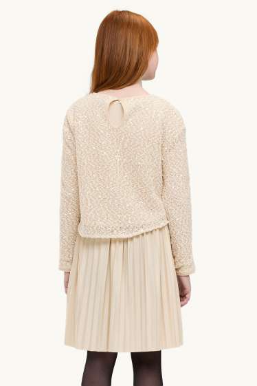 Enfants filles - Ensemble - robe et haut à manches longues - 2 pièces - finition texturée - crème