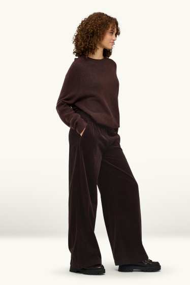 Damen - Cordhose - Mid Waist - Wide Leg - dunkelbraun