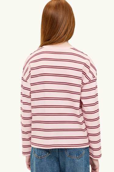 Bambine - Maglia a maniche lunghe - a righe - rosa / rosso