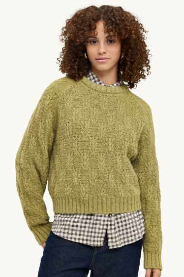 Damen - Pullover - Zopfmuster - grün
