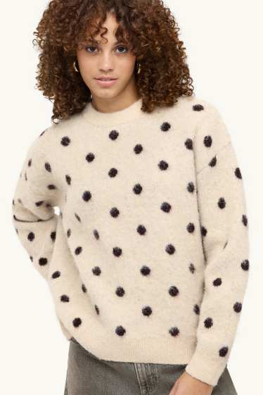 Damen - Pullover - gepunktet - braun / cremeweiß
