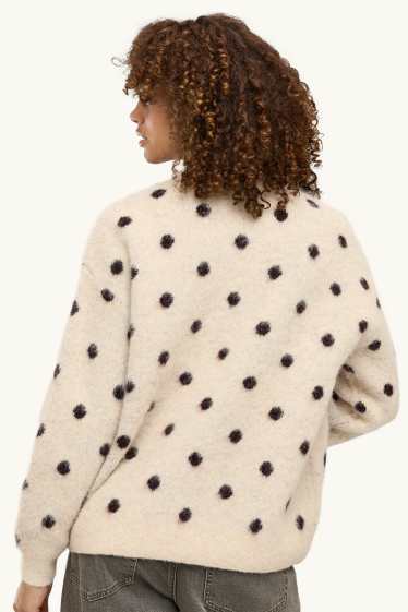 Damen - Pullover - gepunktet - braun / cremeweiß