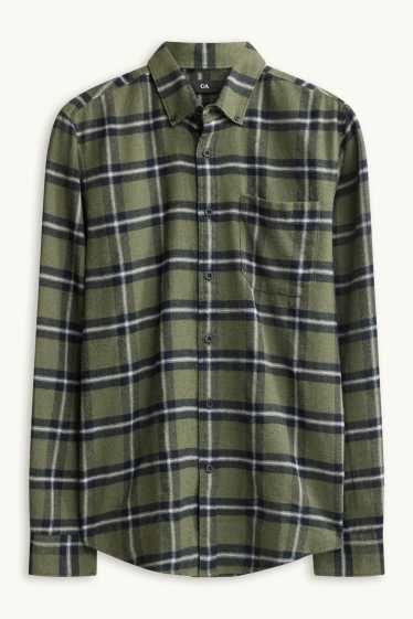 Herren - Hemd - Regular Fit - Button-down - kariert - dunkelgrün / schwarz