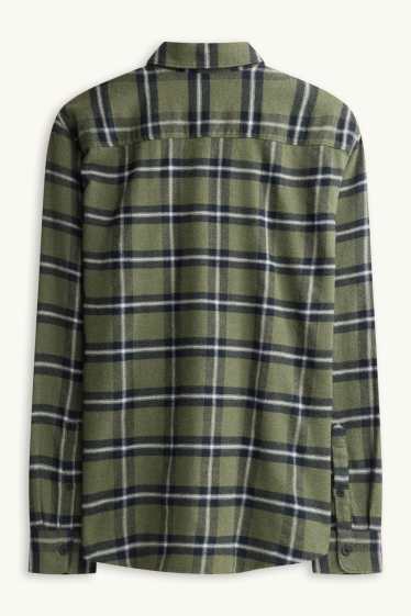 Herren - Hemd - Regular Fit - Button-down - kariert - dunkelgrün / schwarz