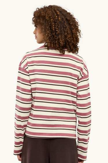 Dames - Longsleeve - oversized - gestreept - beige / bordeaux