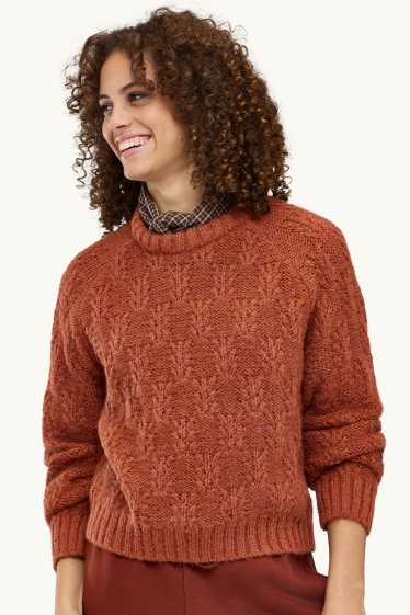 Damen - Pullover - Zopfmuster - rostbraun