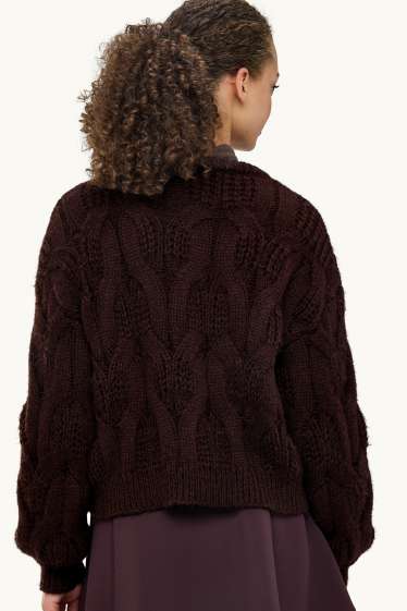 Donna - Cardigan - motivo a treccia - marrone scuro