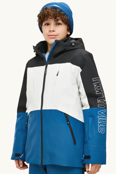Children Boys - Ski jacket with hood - lined - waterproof - white / black