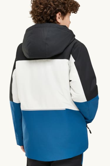 Children Boys - Ski jacket with hood - lined - waterproof - white / black